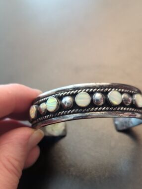 Vintage 1980s Sterling Silver and Opal Cuff